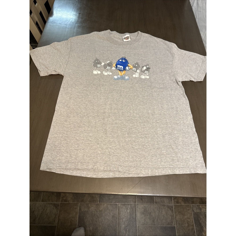 Vintage Blue M&M Promo Shirt Cartoon Character Mens Size XL Gray Dancing